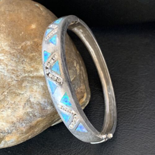 Navajo Blue Fire Opal Inlay Bracelet | Sterling Silver | 7" | Authentic Native American Handmade | 13126