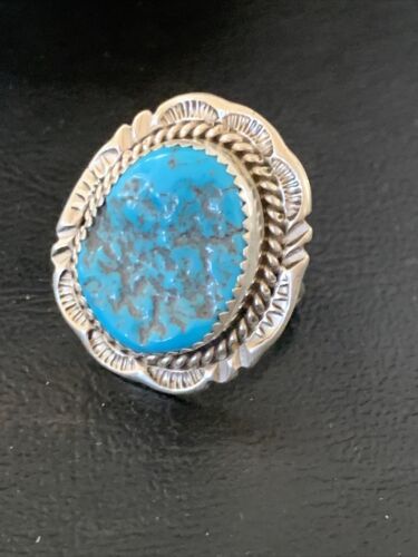 Southwestern Navajo Blue Kingman Turquoise Ring | Sterling Silver | Sz 8 | 12210