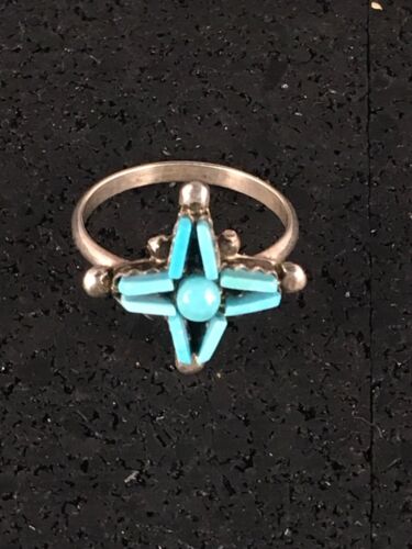 Zuni Blue Turquoise Needle Point Ring | Authentic Native American Sterling Silver | Multi-Stone | Sz 6 | 8776