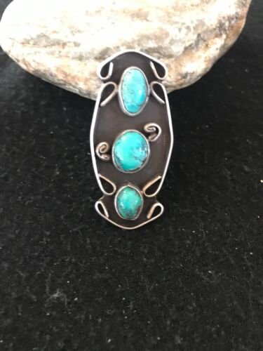 Navajo Southwestern Blue Turquoise Multi-Stone Ring | Authentic Native American Sterling Silver | Old Pawn | Sz 5 | 8635