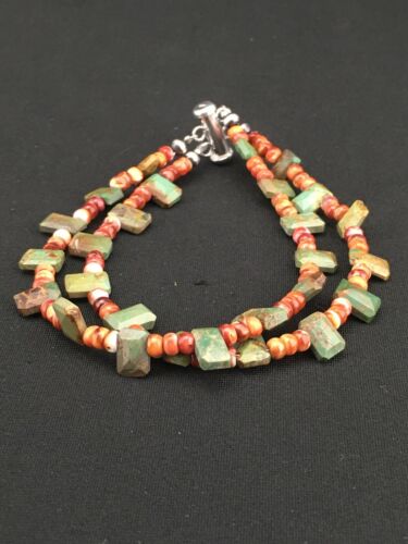 Native American Navajo Spiny Oyster Turquoise Beaded Bracelet | Sterling Silver | 1265