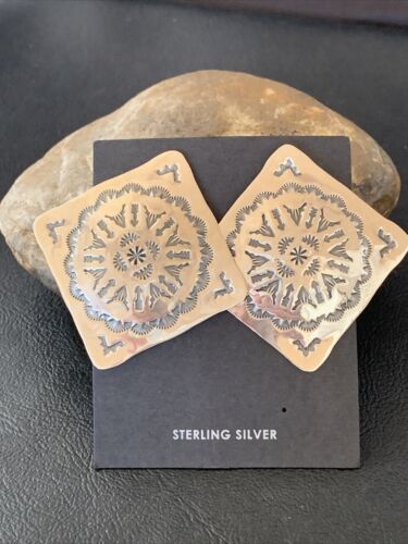 Navajo Sterling Silver Stamped Earrings | Authentic Native American Handmade | 1669