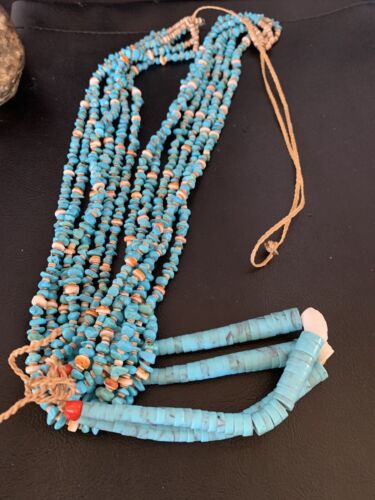 Native American Santo Domingo Spiny Blue Turquoise Shell Jacla Necklace | 36" | 13191