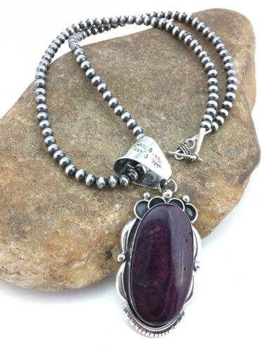 Navajo Pearls Purple Spiny Oyster Pendant Necklace | Sterling Silver | Native American Handmade | 4815