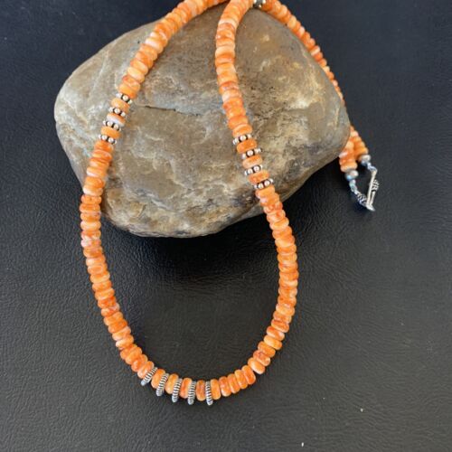Navajo Pearls Orange Spiny Oyster Necklace | Sterling Silver | 20" | 6mm | Authentic Native American Handmade | 12949 - Masha USA