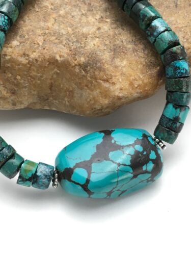 Navajo Spiderweb Turquoise Heishi Necklace | Sterling Silver | 21" | Authentic Native American Handmade | 2960