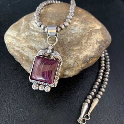 Navajo Purple Spiny Necklace Pendant | Sterling Silver | Authentic Native American Handmade | 13627