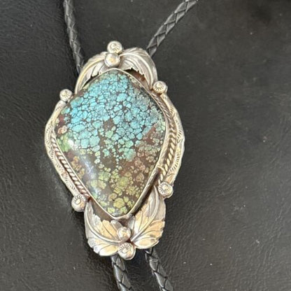 Bolo Tie | Blue Spiderweb Turquoise | Sterling Silver | Navajo | Handmade Southwestern Jewelry | 14255