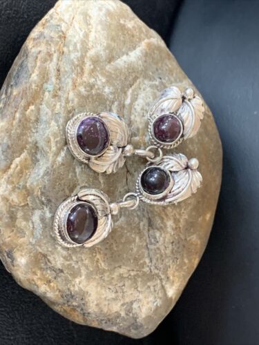 Navajo Purple Sugilite Post Dangle Earrings | Sterling Silver | Authentic Native American Handmade | 1594