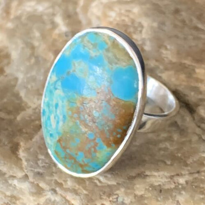 Navajo Blue Kingman Turquoise Ring | Sterling Silver | Sz 8 | Authentic Native American Handmade | 12794