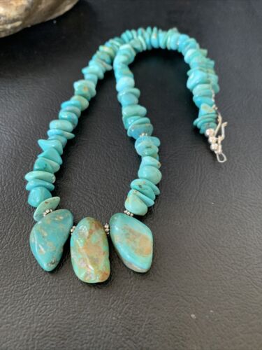 Navajo Blue Green Turquoise Necklace | Sterling Silver | 16" | Authentic Native American Handmade | 12913