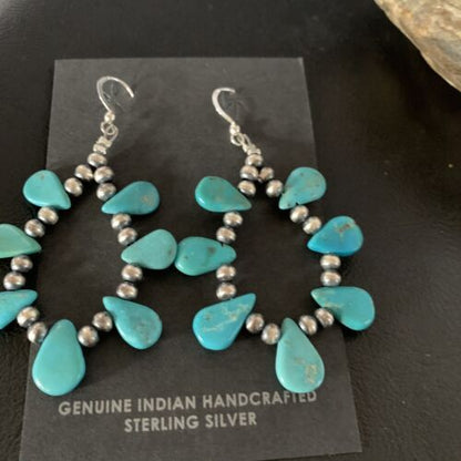 Navajo Blue Cluster Turquoise Bead Earrings | Sterling Silver | Authentic Native American Handmade | 13328