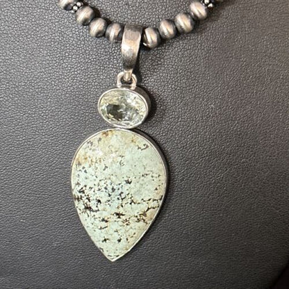 Navajo Sea Green Turquoise Pendant Necklace | Sterling Silver | 21" | Authentic Native American Handmade | 14475