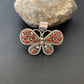 Navajo Red Coral Butterfly Pendant | Authentic Native American Sterling Silver | Multi-Stone | 1.5" | 1998