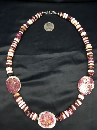 Navajo Purple Spiny Oyster Necklace | Sterling Silver | Authentic Native American Handmade | 20" | 2613