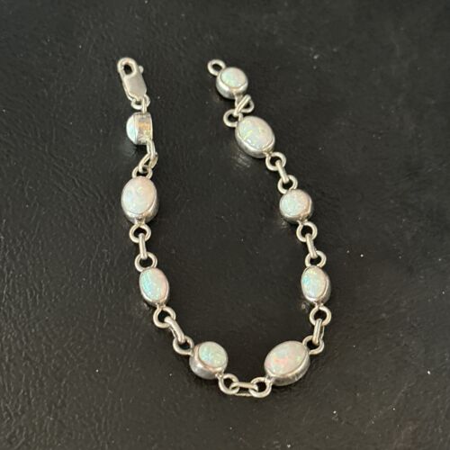 Native American Navajo White Opal Link Bracelet | Sterling Silver | Authentic Handmade | 14648