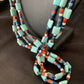 Native American Santo Domingo Turquoise Coral Bead Necklace | 3-Strand | 28" | 11988