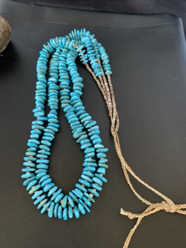 Men's Santo Domingo Blue Kingman Turquoise Shell Necklace | 38" | Authentic Native American Handmade | 13195