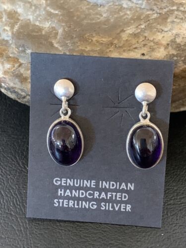 Navajo Black Onyx Post Drop Earrings | Sterling Silver | 0.5" | Authentic Native American Handmade | 12648