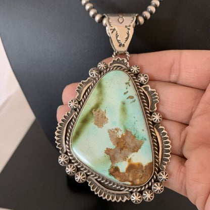 Navajo Green Royston Turquoise Pendant Necklace | Sterling Silver | Authentic Native American Handmade | 1935