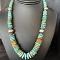 Navajo Blue Green Turquoise Bead Necklace | Sterling Silver | Graduated | Authentic Native American | 20" | 14240