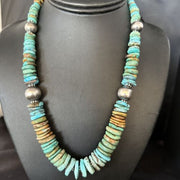 Navajo Blue Green Turquoise Bead Necklace | Sterling Silver | Graduated | Authentic Native American | 20" | 14240