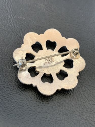 Old Pawn Zuni Sterling Silver Turquoise Red Coral Brooch Pin | 1.25" | 12558