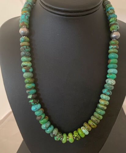 Native American Green Turquoise Bead Necklace | Sterling Silver | 20" | 2088