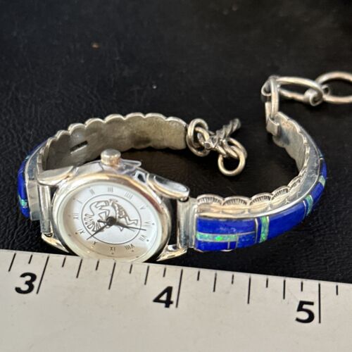 Authentic Navajo Blue Lapis & Opal Inlay Wristwatch | Sterling Silver Tips | Native American Jewelry | 14394