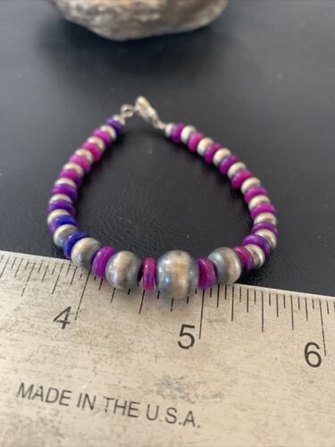 Navajo Purple Stabilized Sugilite Bead Bracelet | Sterling Silver | 8" | Authentic Native American Handmade | 01966