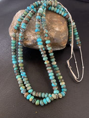 Navajo Blue Green Turquoise Necklace | Sterling Silver | 22" | Authentic Native American Handmade | 9673