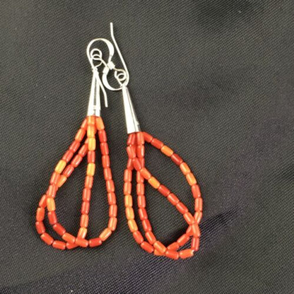 Handmade Liquid Silver Heishi Dangle Earrings | Apple Sponge Coral Tube | Sterling Silver | 2" | 1095 - Masha USA
