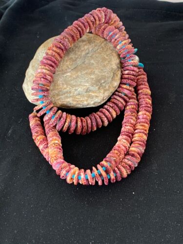 Authentic Native American Navajo Necklace | Purple Spiny Oyster & Turquoise | Sterling Silver Navajo Pearls | 36"