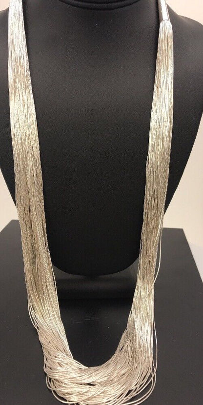 Heishi Liquid 100-Strand Necklace | Sterling Silver Tubes | 30" | 14703 - Masha USA