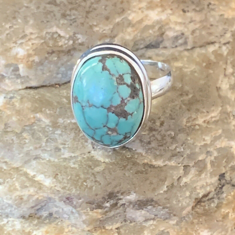 Navajo Spiderweb Blue Turquoise Ring | Sterling Silver | Sz 6 | Authentic Native American Handmade | 11426