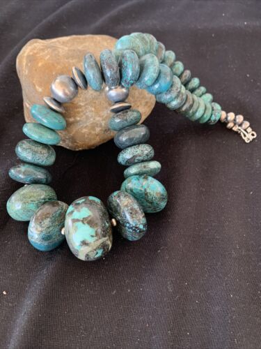 Navajo Pearls Sterling Silver Graduated Natural Blue Turquoise Necklace | Authentic Native American | 20" | 731