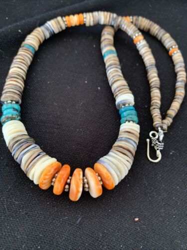 Authentic Native American Navajo Multi-Color Shell Necklace | Sterling Silver | Graduated 20" | 00926