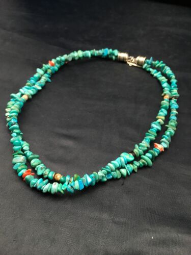 Navajo Blue Turquoise Nugget Bead Necklace | 2 Strand | Sterling Silver | 17" | Authentic Native American Handmade | 4490 - Masha USA