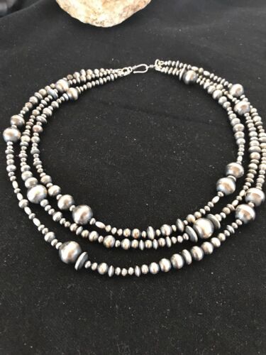 Navajo Pearls Sterling Silver Necklace | 3 Strand | Southwestern Native American | 94421