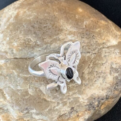 Southwestern Navajo Black Onyx Butterfly Ring | Sterling Silver | Adj Sz 8 | 10384