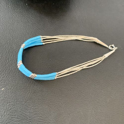 Navajo Blue Turquoise Heishi Bracelet | Sterling Silver | 5-Strand | 8" | Authentic Native American Handmade | 2177