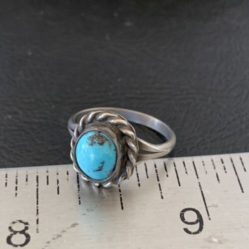 Southwestern Old Pawn Navajo Blue Turquoise Ring | Sterling Silver | Sz 5.5 | 10775