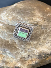 Navajo Multi-Color Green Gaspeite Sugilite Inlay Ring | Sterling Silver | Sz 6.25 | 13135