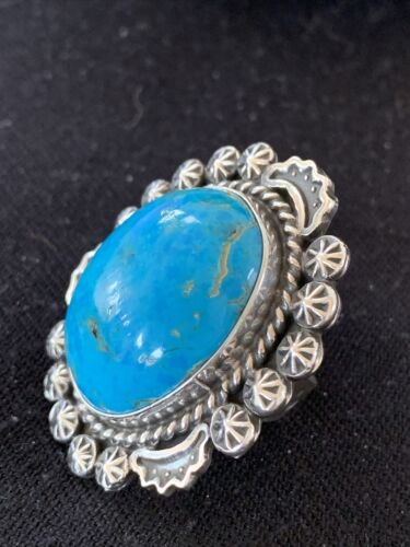 Navajo Blue Kingman Turquoise Ring | Sterling Silver | Sz 9.5 | Authentic Native American Handmade | 01644