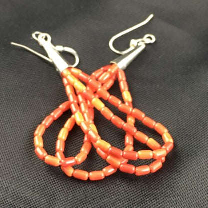 Handmade Liquid Silver Heishi Dangle Earrings | Apple Sponge Coral Tube | Sterling Silver | 2" | 1095 - Masha USA