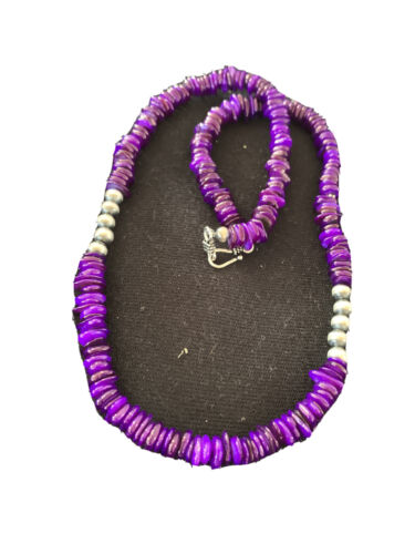 Navajo Pearls Purple Mother of Pearl Necklace | Sterling Silver | Authentic Native American Handmade | 20" | 01151