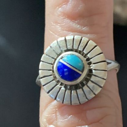 Native American Women's Navajo Blue Turquoise Lapis Inlay Ring | Sz 7 | 11197