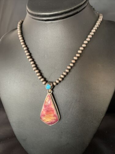 Navajo Purple Spiny Oyster Turquoise Pendant Necklace | Sterling Silver | Multi-Stone | 13789