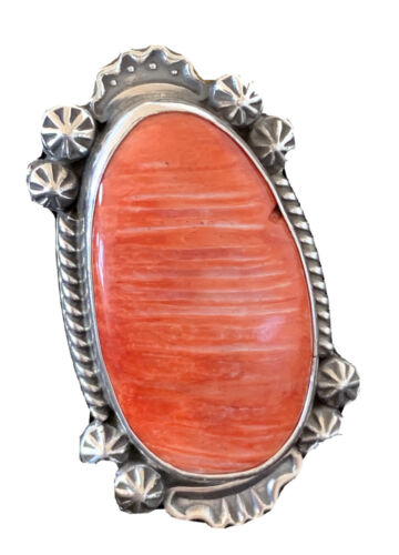 Southwestern Women's Navajo Red Spiny Oyster Ring | Sterling Silver | Sz 10 | Authentic Native American Handmade | 1005