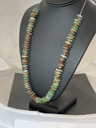 Navajo Green Chrysoprase Spiny Oyster Necklace | Sterling Silver | Authentic Native American Handmade | 24" | 00512
